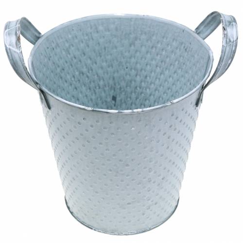 Floristik24 Pot en zinc avec poignées à pois gris Ø16cm H15cm