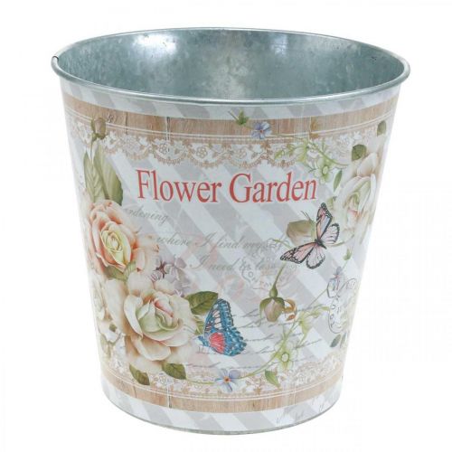 Floristik24 Cache-pot métal roses décoration estivale jardinière Ø15cm H15.5cm