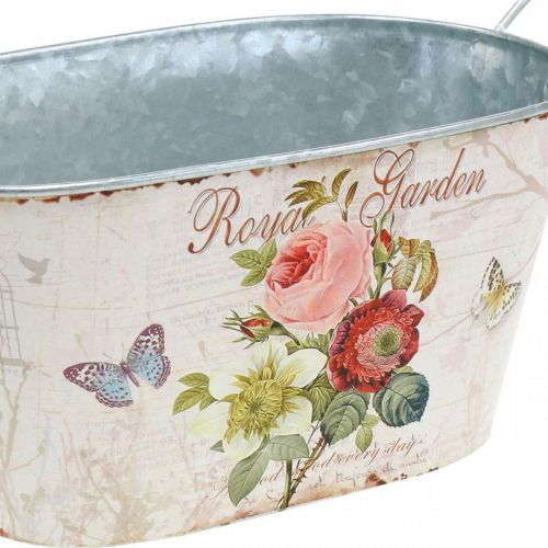 Floristik24 Pot en zinc, récipient en métal avec anses, jardinière pivoines L21cm H11cm