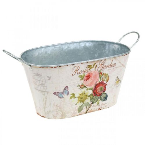 Floristik24 Pot en zinc, récipient en métal avec anses, jardinière pivoines L21cm H11cm