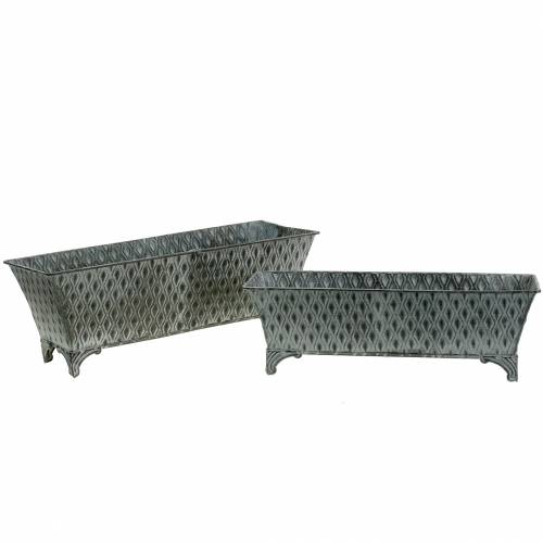 Floristik24 Récipient en zinc avec motif diamant carré antique 35,5cm x 14,5cm / 32,5cm x 11,5cm 2pcs