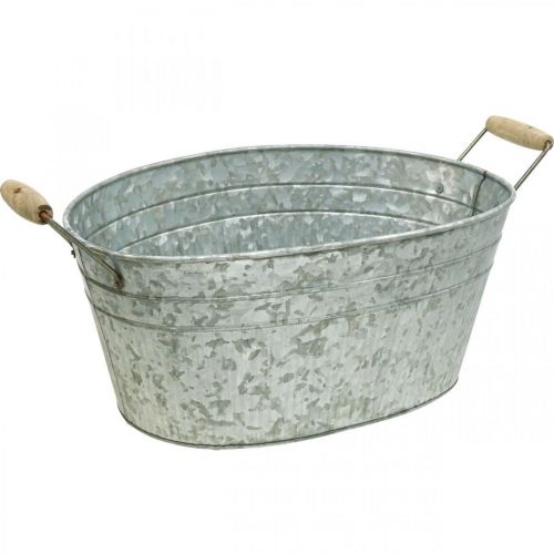 Floristik24 Bac en zinc bac à fleurs métal manche bois L57.5cm l31.5cm