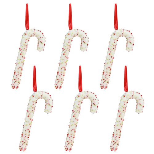 Article Décoration canne en bonbon à suspendre en blanc, colorée, H20cm, 6 pièces