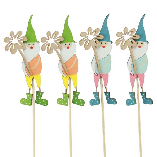 Décoration naine avec fleur bouchon de fleur bois 4×10,5cm 12pcs