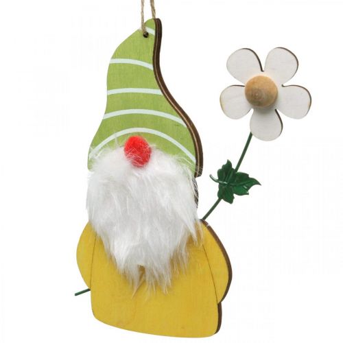 Article Nain de décoration printanier à suspendre nain en bois avec fleur H17cm 6 pcs