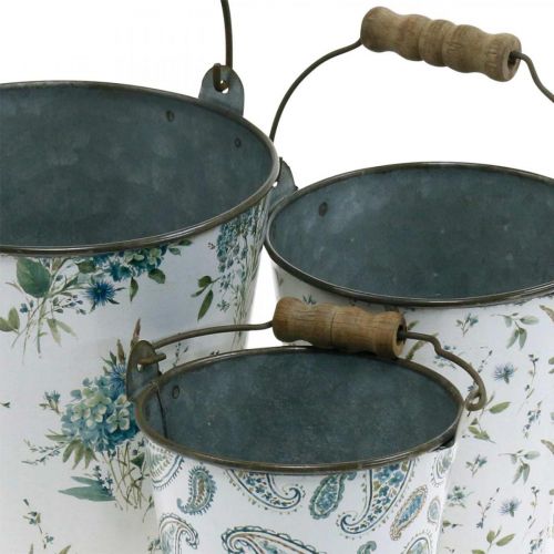 Floristik24 Décoration printanière, seau métal, seau végétal motif fleur, décoration métal H15/11/9.5cm lot de 3