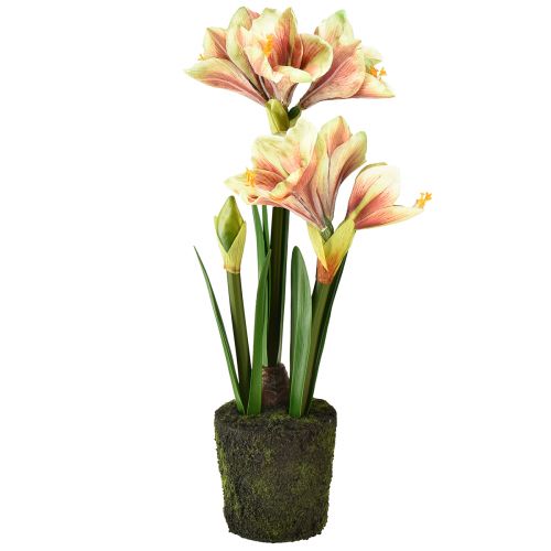 Article Amaryllis en boule de mousse artificielle à fleurs à motifs rose-jaune - 45 cm - Décoration exotique et stylée