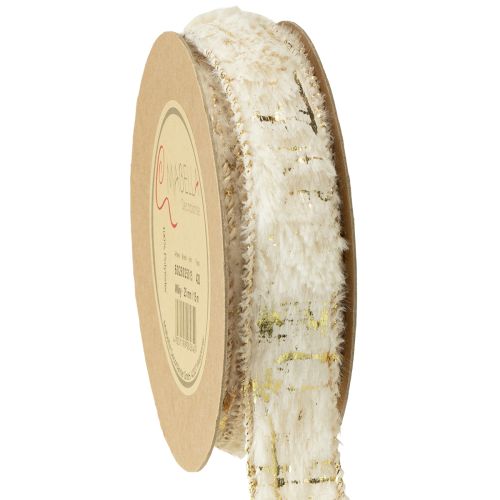 Floristik24 Ruban décoratif en fausse fourrure crème doré 25 mm 15 m