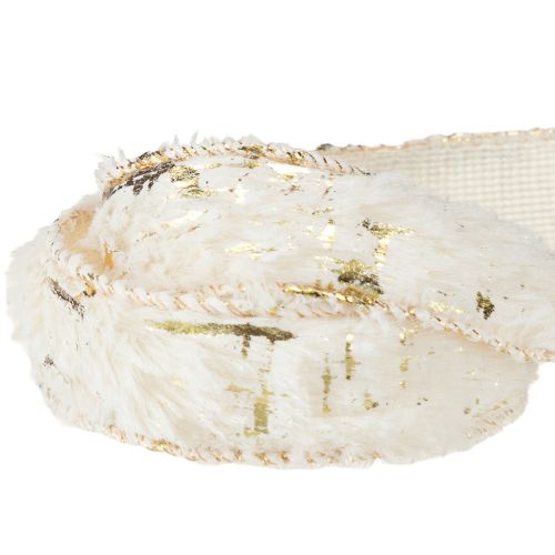 Article Ruban décoratif en fausse fourrure crème doré 25 mm 15 m