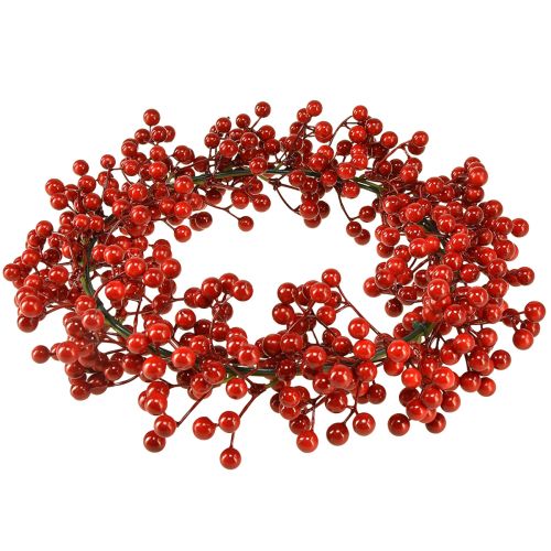 Article Couronne de baies rouges, anneau décoratif artificiel vert Ø30cm