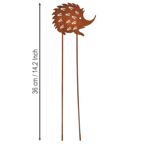 Article Piquet de jardin hérisson en métal patiné rouille 10 x 8,5 cm, lot de 6