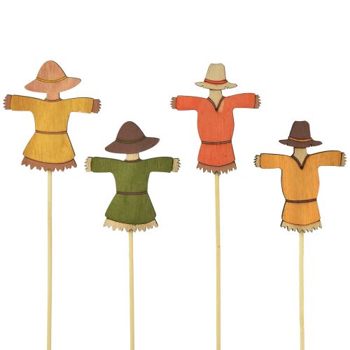 Article Bouchon fleur épouvantail décoration bois coloré H8cm 12 pcs