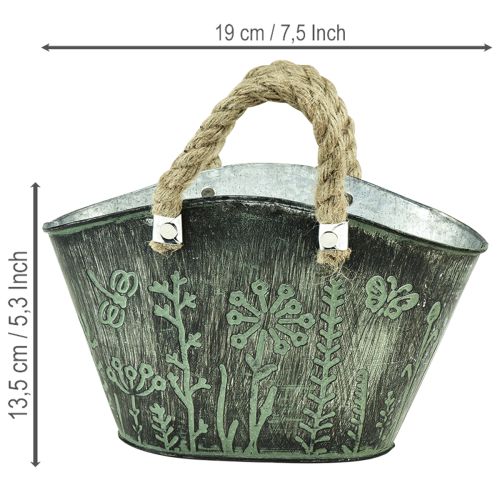 Pot de fleurs avec anses, sac, métal, jute, 19×13,5×13,5 cm | Floristik24.be
