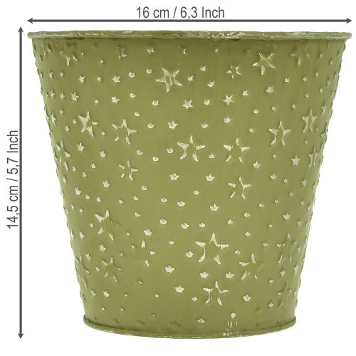 Pot de fleurs en métal, jardinière, étoiles, vert et argent, Ø16cm | Floristik24.be
