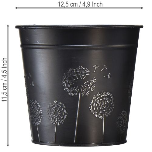 Article Pot de fleurs noir et argent, jardinière en métal, Ø 12,5 cm H 11,5 cm