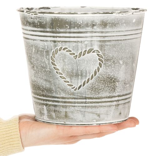 Pot de fleurs style shabby chic, cache-pot en métal, en forme de cœur, Ø 17,5 cm, H 15,5 cm | Floristik24.be