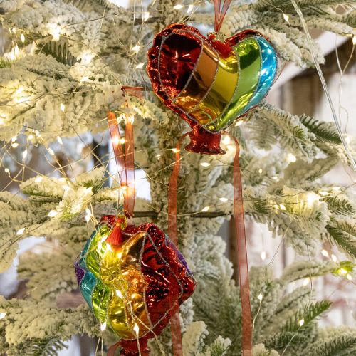 Article Boules de Noël colorées en verre, ballons en forme de cœur, bouche de baiser, 12 cm, 2 pièces