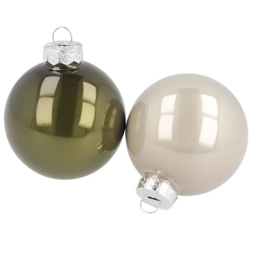 Boules de Noël en verre brillant olive et gris argenté 5 cm 24 pièces
