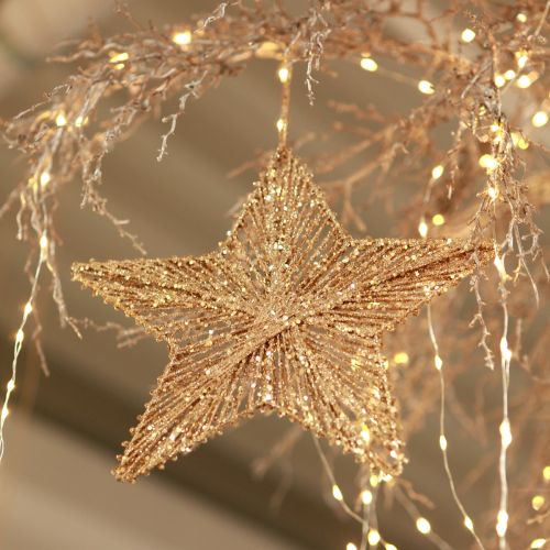 Article Décorations de sapin de Noël, décoration de l&#39;Avent, pendentif étoile doré L20,5 cm 6 pièces