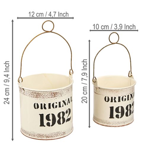 Article Seau décoratif avec anse « Original 1982 » Crème Ø12/10 cm, lot de 2 x 2.