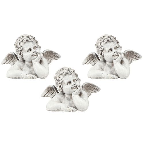 Article Figurine d'ange déco polyrésine décoration funéraire gris blanc H6cm 3 pièces