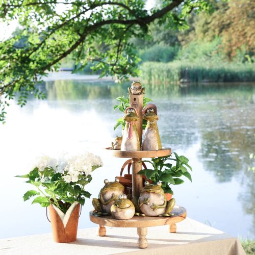 Floristik24 Grenouille décorative céramique vert marron vintage L15,5cm 2 pièces