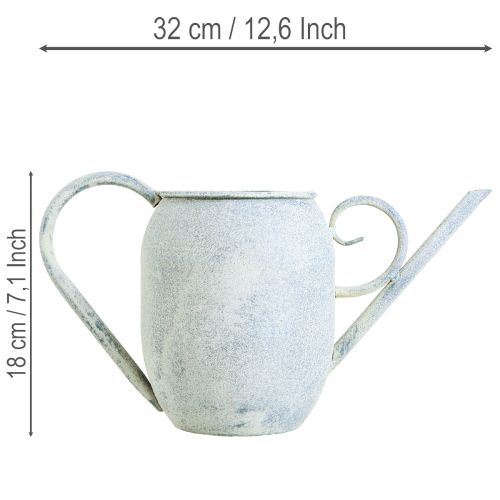 Arrosoir décoratif vintage en métal blanc et bleu 32 x 11 x 18 cm, accessoire décoratif | Floristik24.be