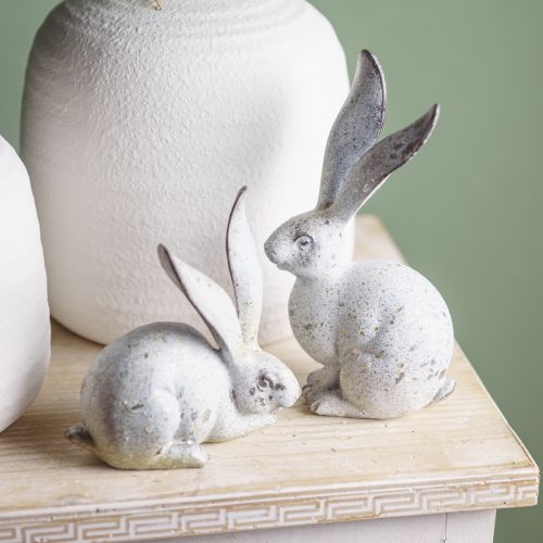 Floristik24 Lapin décoratif, figurine de jardin aspect béton, shabby chic, décoration de Pâques avec accents argentés H21/14 cm, lot de 2