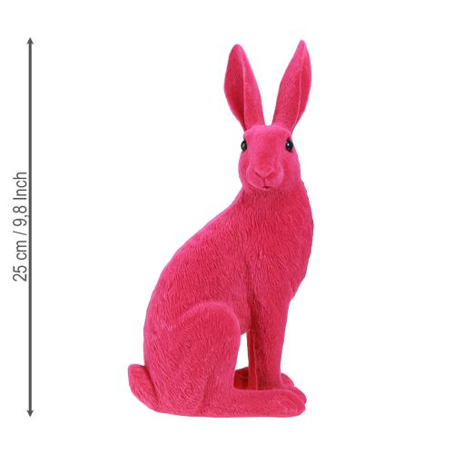 Floristik24 Figurine décorative lapin assis Lapin de Pâques floqué rose 12×9×25cm