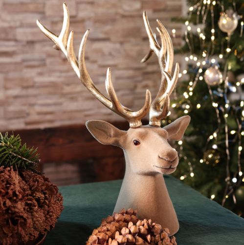 Tête de cerf décorative sculptée avec de grands bois, 52 cm | Floristik24.be