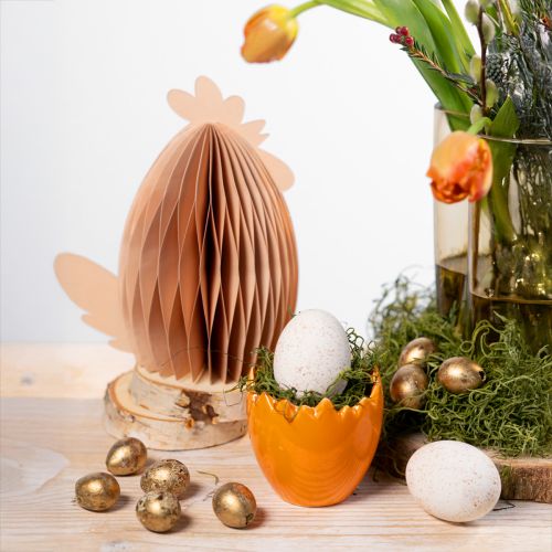 Article Décoration Poulet Blanc Orange Figurines en nid d&#39;abeille Pâques 19×12×20cm 2 pcs