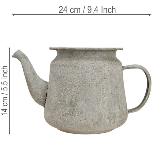 Théière décorative en métal, style vintage, grise, 24×14×14cm, style shabby chic rétro | Floristik24.be