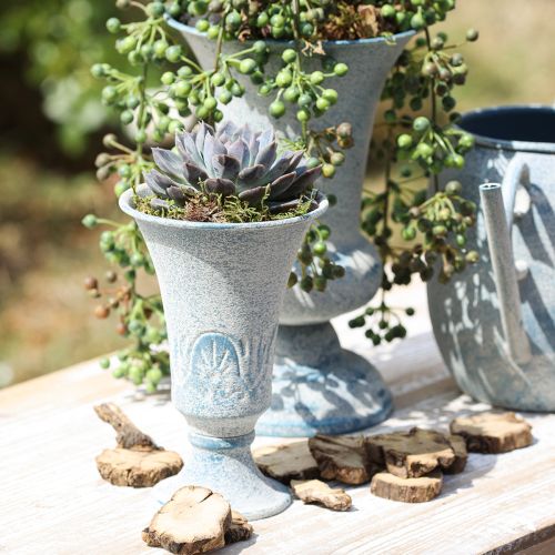 Article Calice Décoratif Métal Antique en Blanc Bleu Ø11cm H17.5cm
