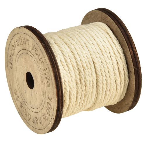 Article Cordon décoratif coton crème Ø2mm bobine en bois de 16m chacune, 2 pièces