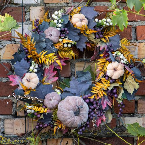 Couronne décorative feuilles de vigne et raisins couronne d&#39;automne vignes Ø60cm