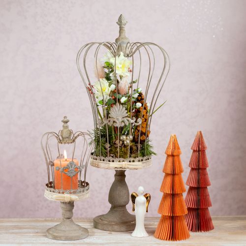 Article Couronne décorative sur pied décoration métal vintage gris 34/66cm lot de 2 pièces