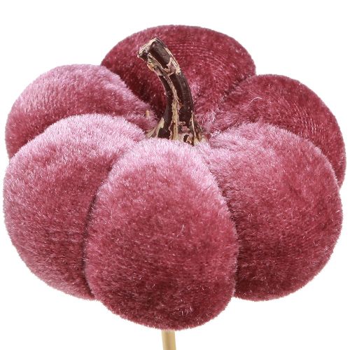 Article Citrouille décorative en tissu citrouille sur bâton rose bordeaux Ø7cm 9 pcs