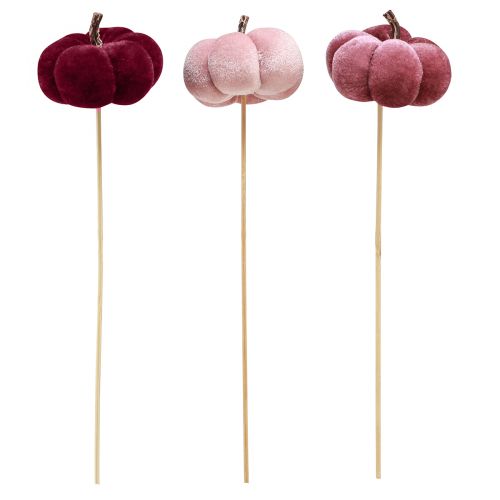Article Citrouille décorative en tissu citrouille sur bâton rose bordeaux Ø7cm 9 pcs