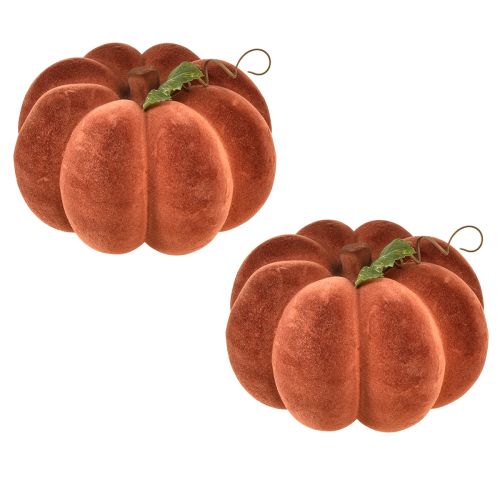 Article Citrouille décorative floquée - décoration de table automnale en marron rouge fort 20cm 2pcs