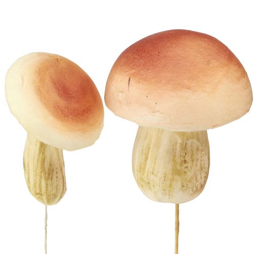 Champignons décoratifs sur bâtons petits et grands marron H10/11,5cm 8 pièces
