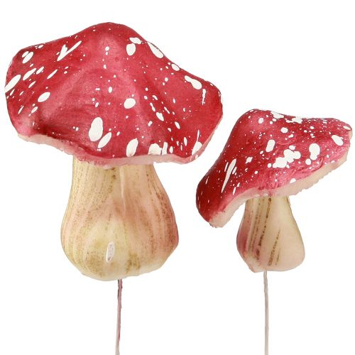 Champignons décoratifs amanites mouches artificielles rouges sur fil 5,5/8cm 12 pcs