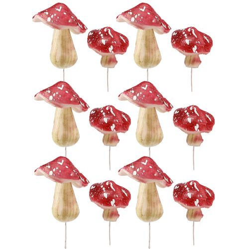 Article Champignons décoratifs amanites mouches artificielles rouges sur fil 5,5/8cm 12 pcs