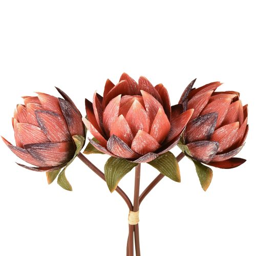 Fleurs artificielles décoratives Protea rouge-orange 34 cm 3 pièces