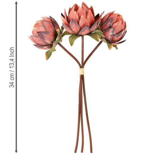 Article Fleurs artificielles décoratives Protea rouge-orange 34 cm 3 pièces