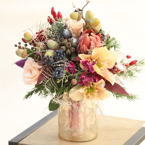 Article Protea décorative fleurs artificielles rouge-orange 34cm 3pcs