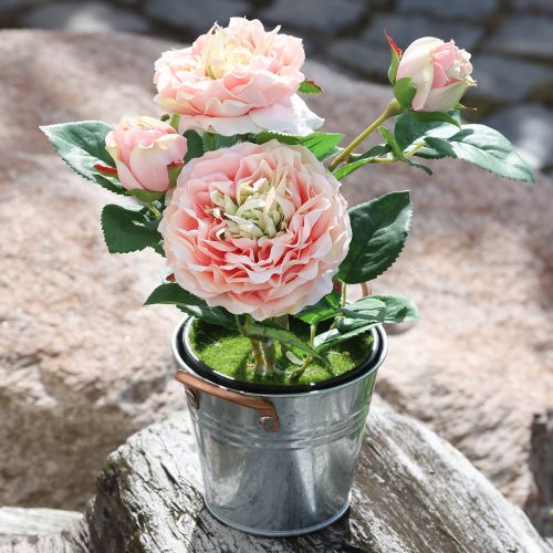 Rose décorative en pot, fleurs romantiques en soie, pivoine rose