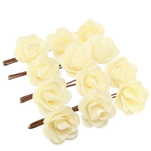 Article Roses décoratives roses artificielles crème roses en bois Ø7,5cm 12 pcs
