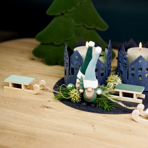 Article Traîneau décoratif en bois à suspendre vert menthe blanc 9,5cm 6pcs