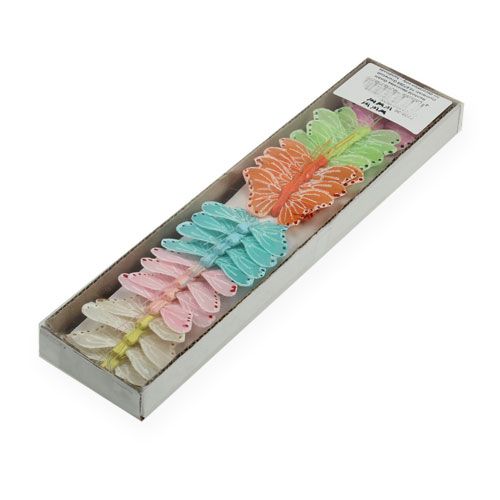 Article Papillons en plumes sur fil coloré 5,5cm 24 pcs