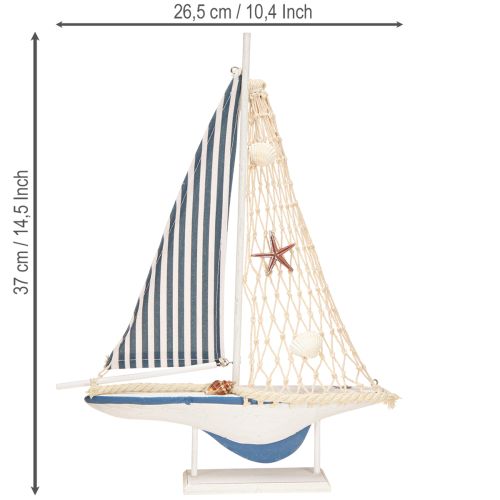 Article Voilier décoratif en bois coquillages blanc bleu L26,5cm H37cm